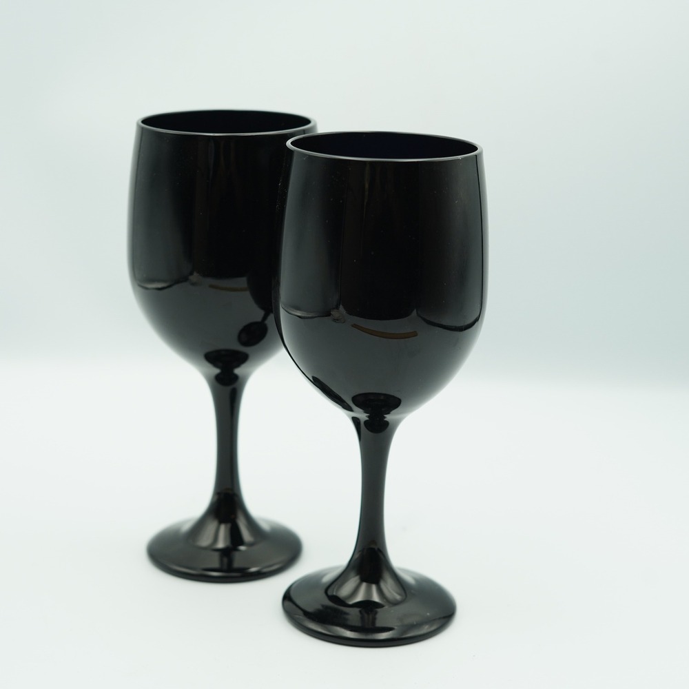 Vintage Black Goblet Wine Glasses Set Goth Witchy Whimsical Vamp Noir Stemware